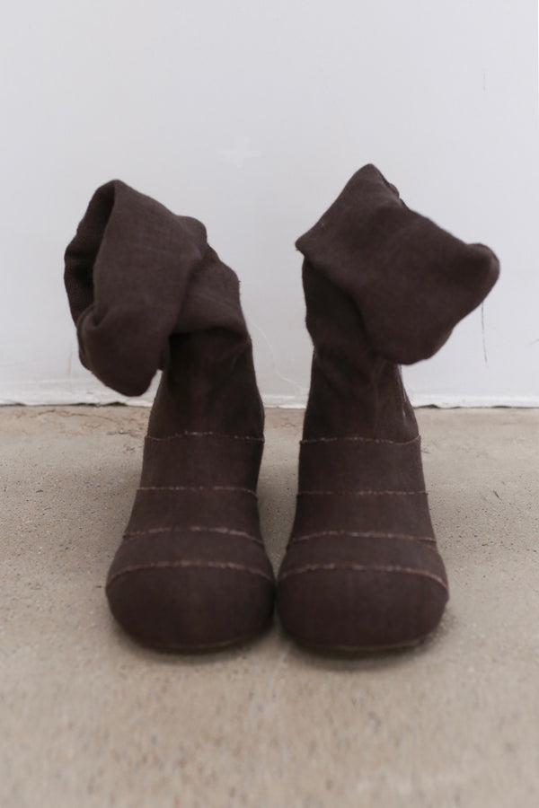 VeniceW round head linen sock boots series VCW-S-19II-KAH coffee black logo S-19
